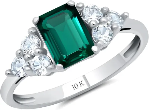Vista 16 de MAX + STONE Anillos de piedras preciosas de oro de 10 quilates para mujer, anillo de aniversario con piedra natal de corte esmeralda, anillo