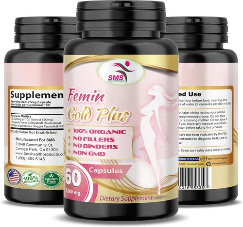 Vista 4 de Pueraria Mirifica Capsules, sin rellenos, 1000 mg diarios, suplemento de extracto de raíz orgánico, 60 cápsulas vegetales para hombres, mujeres