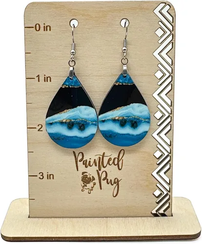 Vista 8 de Dangle Earrings for Women Colorful Dangling Drop Statement Jewelry Printed MDF Wood Teardrop Double Side Print Handmade by The Painted Pug