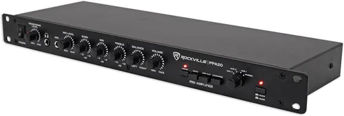 Vista 3 de Rockville PPA20 Preamplificador 11V 1U Montaje en Rack Preamplificador Profesional, Entrada Phono, Salidas XLR, Ecualizador de 3 Bandas, para Audio