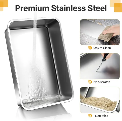 Vista 5 de HEGGCOOE Caja de Arena Cerrada de Acero Inoxidable para Gatos con Tapa, XL Caja de Arena Grande de Metal con Cajón para Gatos Grandes, Caja de Arena