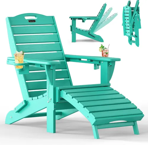 Vista 19 de Sillas Adirondack ajustables con otomana retráctil, silla Adirondack plegable de HDPE con 2 soportes para tazas, resistente a la intemperie