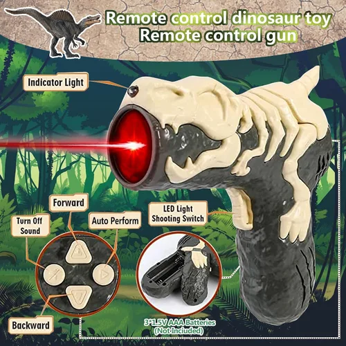 Vista 4 de Juguetes de dinosaurio mejorados para niños de 3, 5 y 7 años, juguetes de Spinosaurus con control remoto con luz indicadora, persiguiendo, rociando