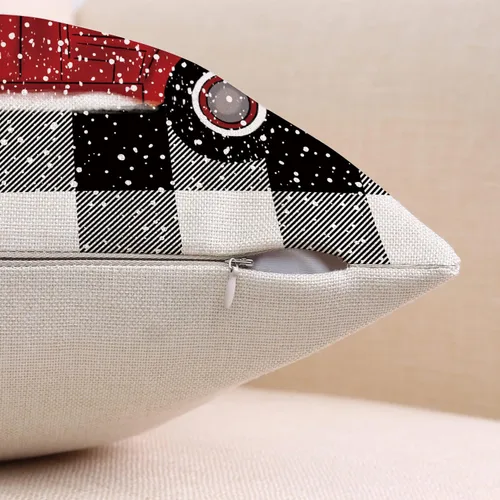 Vista 4 de Fundas de almohada de estilo navideño a cuadros de búfalo negro y blanco 45x45 centímetros (Negro a cuadros de búfalo)