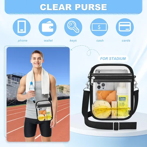 Vista 7 de Bolso transparente Slumou para eventos en estadios - Bolso pequeño, mini bolsos de mensajero para fanáticos de deportes para conciertos, trabajo