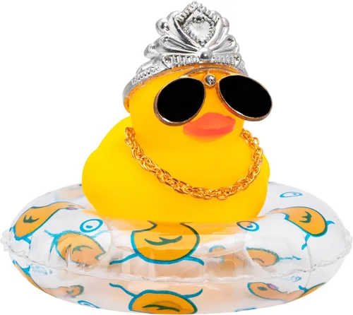 Vista 8 de wonuu Decoración de pato para tablero de automóvil, accesorios de goma con collar de perlas, corona, mini anillo de natación y gafas de sol