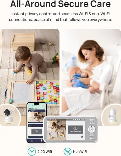 Vista 3 de Dr.Care LumiView Smart WiFi Baby Monitor – 5 pulgadas 1080P FHD y control de aplicación de cámara 2K, modo de privacidad, batería extraíble de 5000