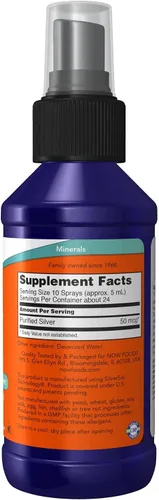 Vista 2 de NOW Foods Suplementos, Silver Sol 10 PPM con plata elemental y agua desionizada, líquido, 4 onzas