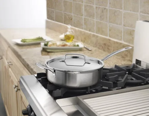 Vista 6 de Cuisinart MCP33-24HN MultiClad Pro de acero inoxidable de 3.5 cuartos de galón con sartén para saltear con mango auxiliar y cubierta, 3.5 cuartos