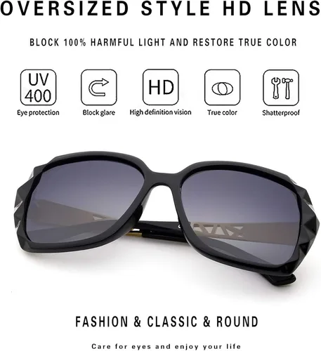 Vista 4 de LECKIRUT - Lentes de sol de gran tamaño para mujer lentes de sol clásicos y a la moda con protección UV polarizada
