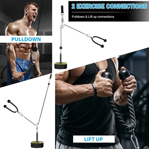 Vista 2 de Sistema de polea para gimnasio en casa, sistema de polea de cable para gimnasio para máquina de cable LAT Pulldown Accesorio de polea con cuerda
