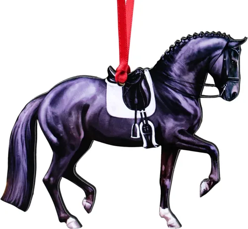 Vista 8 de Adornos navideños de caballo de doma, regalos de caballo para mujeres, decoración de adornos de caballo (bayo)