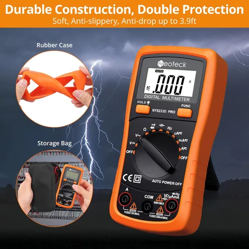 Vista 11 de Multímetro digital de bolsillo Neoteck 8233D PRO 2000 recuentos, con diodos de resistencia, medidor automático de continuidad con indicador sonoro