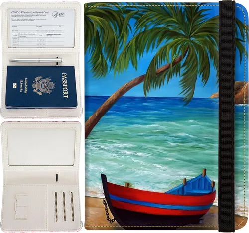 Vista 6 de Soporte para pasaporte para mujer, cartera de viaje con bloqueo RFID, funda de cuero para tarjetas de viaje, organizador de documentos de crédito