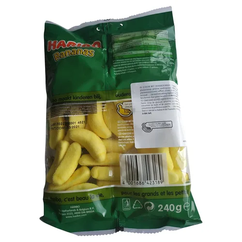 Vista 4 de Haribo Plátanos Caramelo de plátano Caramelo de plátano crujiente con núcleo suave Caramelo de plátano Haribo 8.46 onzas en total