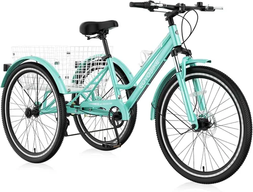 Vista 10 de NAIZEA Triciclo de montaña para adultos, bicicleta de crucero de 7 velocidades y tres ruedas, triciclos para adultos de 27.5 pulgadas con cesta