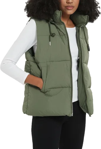 Vista 5 de Flygo Chaleco acolchado de invierno para mujer, cuello alto, con cremallera, acolchado, sin mangas, con bolsillos