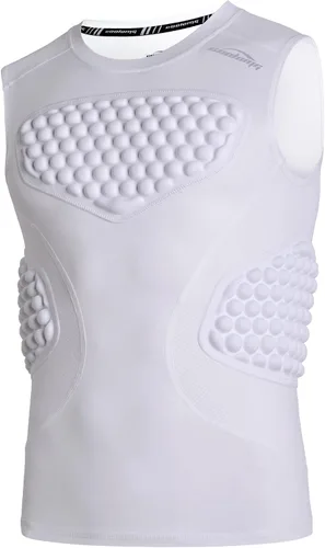 Vista 8 de COOLOMG - Camiseta de compresión acolchada para hombre, protector de pecho y costillas para béisbol y fútbol, protector de corazón y esternón