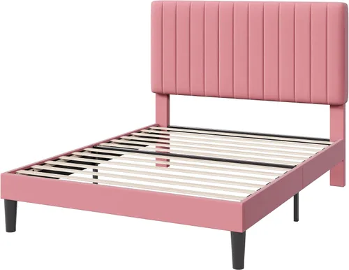 Vista 11 de HOOMIC Twin Bed Frame, Velvet Upholstered Platform Bed with Adjustable Vertical Channel Tufted Headboard, Mattress Foundation with Strong Wooden