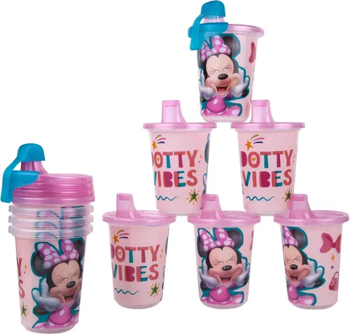 Vista 5 de The First Years Take & Toss - Vasos para sorber de Minnie Mouse de Disney, reutilizables con tapas, paquete de fiesta para niños con 2 tapas