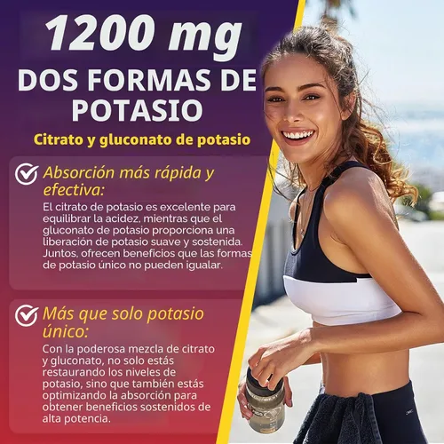 Vista 3 de Suplemento de citrato de potasio y gluconato de potasio, 1200 mg Dos formas de gomitas de potasio, con magnesio, Omega-3, calcio, vitamina D3 K2 B12