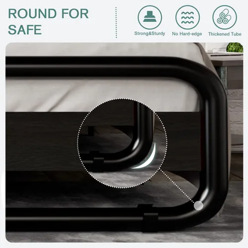 Vista 6 de MUTICOR Base de cama de metal de tamaño matrimonial con cabecero y estribo de madera redondos/curvos, marco de cama de plataforma con almacenamiento