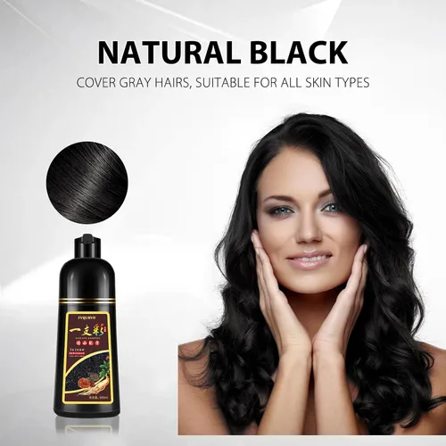 Vista 2 de Champú instantáneo para cabello negro de 16.9 fl oz para hombres y mujeres, champú de tinte para el cabello 3 en 1, cobertura del cabello 100%