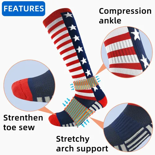 Vista 5 de BUENWAZ Calcetines altos hasta la rodilla con la bandera americana, patrióticos por encima de la pantorrilla, para béisbol, fútbol, sóftbol