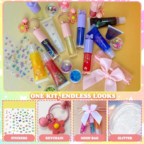 Vista 9 de Thaluna Kit de fabricación de brillo de labios, divertido kit de brillo de labios para hacer tu propio brillo de labios para niñas, mujeres