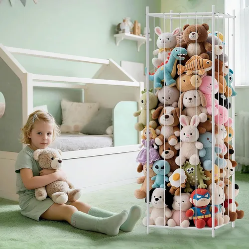 Vista 2 de Almacenamiento de animales de peluche de metal, organizador de juguetes de peluche duradero estilo zoológico, soporte extra grande para animales
