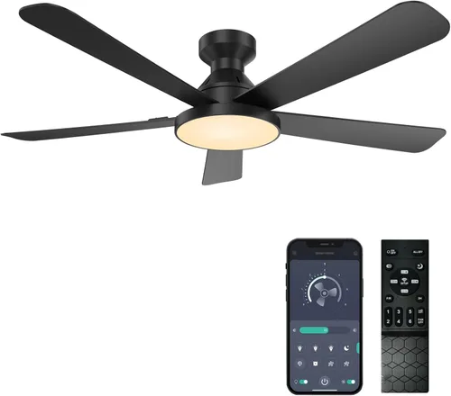 Vista 21 de Ventiladores de techo con luces, ventilador de techo empotrado de perfil Marrón