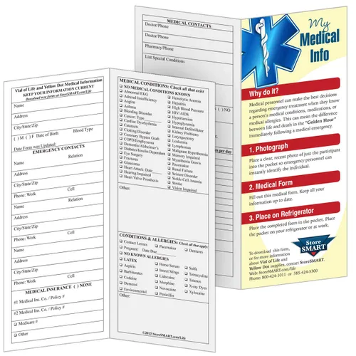 Vista 3 de StoreSMART - Vial of Life Medical Info Pocket - Parte trasera magnética - Paquete de 10 - para refrigerador, casillero, archivadores - VHTSM-10