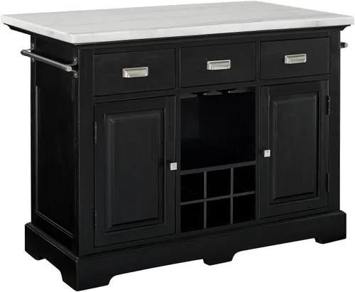 Vista 6 de Steve Silver Furniture Aspen - Isla de cocina con parte superior de mármol, 3 piezas, cajones de almacenamiento, gabinetes, estante para vino