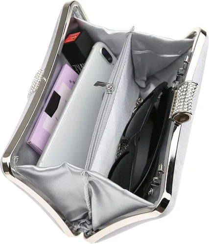 Vista 6 de DA BODAN Bolso de mano Jane de satén con diamantes de imitación para mujer para noche novia graduación fiesta bolso cruzado con cadena