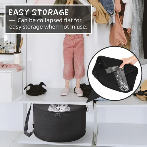 Vista 6 de LITLANDSTAR Organizador para mujeres y hombres, caja de almacenamiento redonda, contenedor de fieltro portátil, plegable, con tapa a prueba de Negro