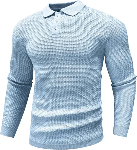 Vista 4 de Zaitun Polo de punto de manga larga para hombre, suéter ligero casual con cuello