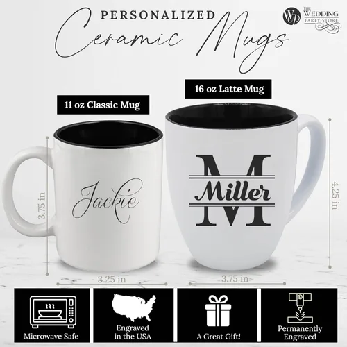 Vista 3 de The Wedding Party Store Taza personalizada grabada para café y té - Taza de café y té personalizada (blanca)