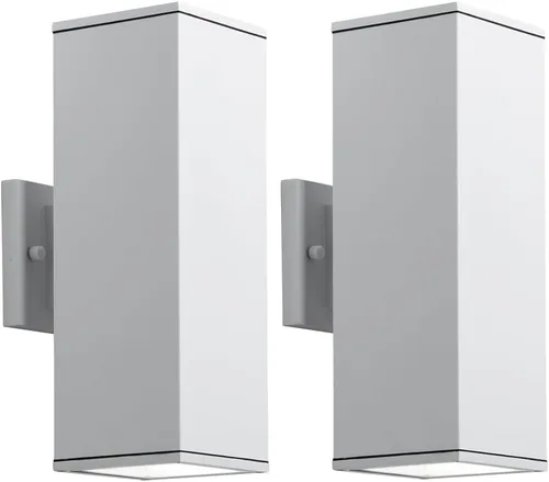 Vista 14 de mirrea Moderna luz de porche al aire libre en 2 luces con tubo rectangular de aluminio y cubierta de vidrio templado, aplique de pared impermeable