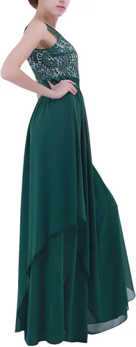 Vista 2 de YiZYiF Womens Elegant Sleeveless V-Back Black Lace Bridesmaid Maxi Long Dress