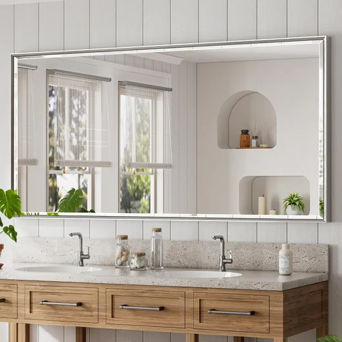 Vista 38 de Espejo de baño negro, espejo de baño biselado de 16 x 24 pulgadas para pared, espejo con marco negro antioxidante para decoración de baño, sala