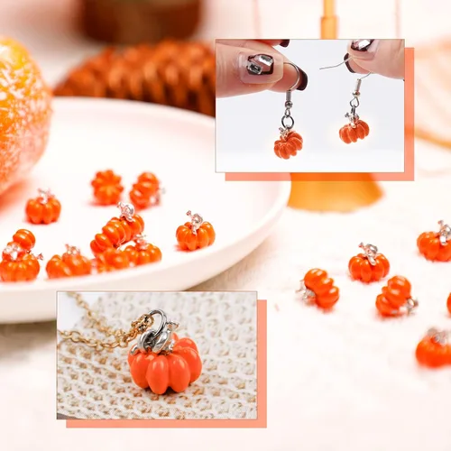 Vista 5 de BOXOB 30 dijes de calabaza de Acción de Gracias, aleación de otoño, calabaza, 3D, lindo colgante de calabaza de Halloween para hacer joyas, aretes