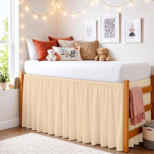 Vista 100 de Dorm Ruffle Twin XL 28" Drop Extra Long BedSkirt, Premium Brushed Microfiber Tailored Drop, Put On Elastic Long Dust Ruffle, Split Corner, Bedroom