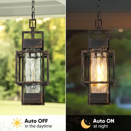 Vista 8 de Lámpara colgante de 15 pulgadas para interiores y exteriores, moderna lámpara de araña de metal negro para exteriores, lámpara de techo con vidrio