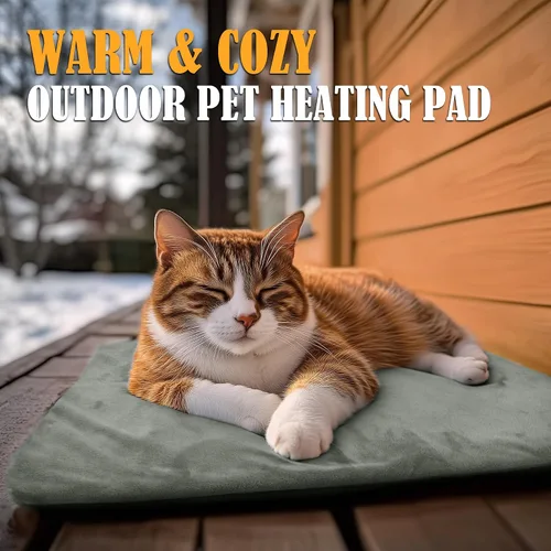 Vista 7 de PETNF Almohadilla térmica para mascotas al aire libre para gatos, segura y eléctrica, resistente al agua, calentada, para exteriores, animales