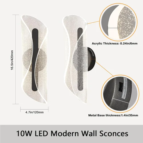 Vista 5 de Aplique de pared negro moderno lámpara de pared regulable LED lámpara de pared para sala de estar, pasillo, baño, dormitorio, 16.5 pulgadas