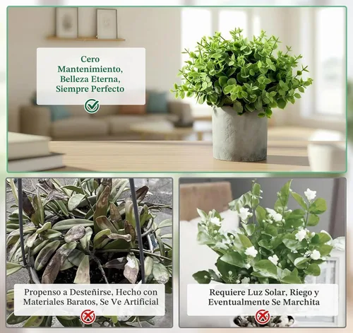 Vista 9 de Lemonfilter Pequeñas plantas falsas, paquete de 5 plantas artificiales de eucalipto en maceta para interiores, plantas falsas de plástico