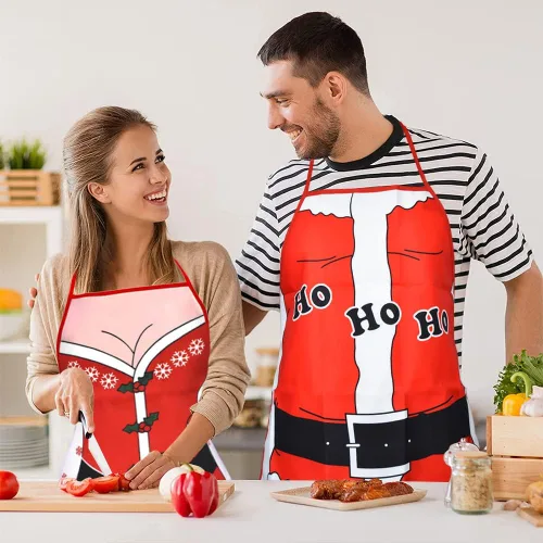 Vista 5 de Nialnant Paquete de 2 delantales de Navidad para mujeres y hombres, chef, divertidos delantales de cocina para parejas, para limpieza de cocina