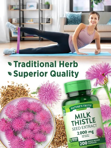 Vista 3 de Nature's Truth Suplemento de cardo mariano 200 cápsulas Extracto de semilla sin OMG y sin gluten Silimarina Marianum