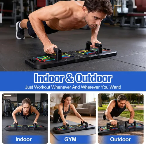 Vista 6 de Tabla de empuje con contador, tabla de flexiones para hombres y mujeres, equipo de entrenamiento de fuerza de gimnasio plegable