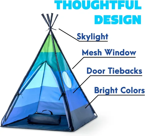 Vista 6 de USA Toyz Happy Hut Tienda Tipi para Niños - Tienda de Casa de Juegos Tipi Desplegable Interior para Niños, Niñas, Niños Pequeños con Bolsa de Azul